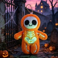 Porte-clés en peluche squelette qui brille dans le noir, pendentif animal en peluche brodé mignon, cadeau d'Halloween