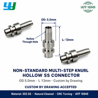 Raccord creux moleté multi-étapes en acier inoxydable usiné CNC sur mesure pour conduite de fluide et ligne d'air, pièces de précision OEM non standard