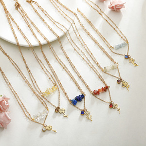 Kalung kristal penyembuhan batu alam, besi tahan karat Multi lapisan, kalung bunga lahir dan batu kelahiran - Product Image 5