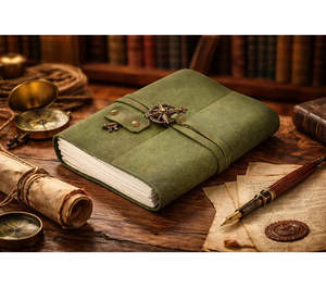 Classic Handmade Green Leather Vintage Green Leather Journal Compass Charm, Handmade Paper <b>Diary</b>, Travel <b>Notebooks</b> - Product Image 1
