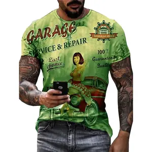 Erkek Tshirt karikatür araba ekip boyun yeşil mor sarı haki 3D baskı T Shirt kısa kollu ağır erkek t-shirtü