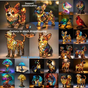 Statue décorative en résine de chat, <span class=keywords><strong>teckel</strong></span> et Bigfoot avec lumière LED et motif mosaïque - Product Image 4