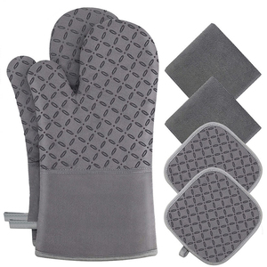 Ensemble de 6 maniques et protège-plats de <span class=keywords><strong>cuisine</strong></span>, gants de four extra longs résistants aux hautes températures avec surface en silicone antidérapante pour la cuisson - Product Image 1