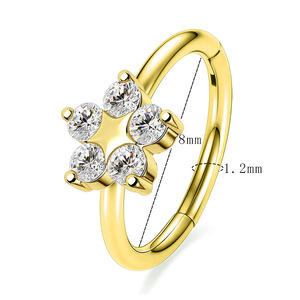 Bijoux de piercing tendance, bagues plaquées or avec strass, en alliage de zinc 18K, forme fleur, pour fêtes, anneaux d'oreille en cartilage - Product Image 2