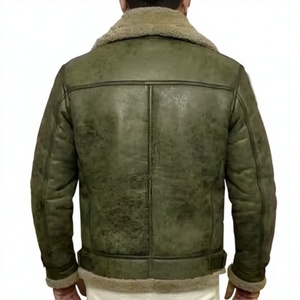 Piel de oveja 100% natural color verde oliva, a prueba de viento, cálida, de cuero genuino, fabricada a medida en Pakistán. - Product Image 2
