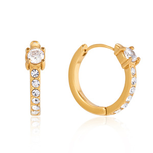 Pendientes Huggie de Acero Inoxidable 18K con Circonita Blanca Engastada en Garra, Pendientes de Cristal para Uso Diario - Product Image 5
