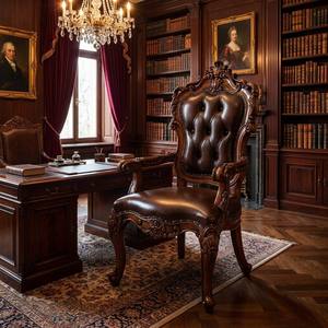 <span class=keywords><strong>Chaise</strong></span> de salle à manger en cuir de vachette de style européen avec accoudoirs sculptés en bois massif, petite table pour salon, mobilier de maison, garantie 5 ans - Product Image 4