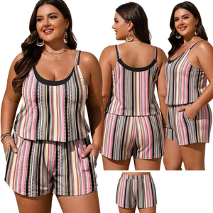 Combinaison rayée sans manches en deux pièces pour femme – Combinaison décontractée en jersey grande taille pour les vacances - Product Image 6