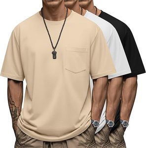 เสื้อยืดคอกลมแขนสั้นผู้ชายไซส์ใหญ่พิเศษ ทรงหลวม น้ำหนักเบา สีพื้น มีกระเป๋าเสื้อ - Product Image 1
