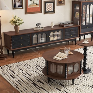 Meuble TV multi-niveaux de style mid-century en bois massif et stratifié, gain de place, avec rangement pour salon et salle à manger - Product Image 2