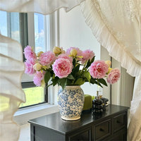 Bouquet de pivoines artificielles en soie - Décoration pour la fête des mères, mariage, maison - Rose, tige unique, toucher doux, arrangement floral hydratant