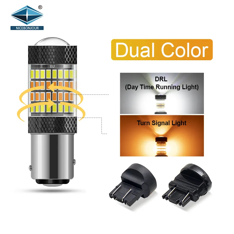 Switchback light 3014 96smd dual color white amber 1157 py21w 3157 7443 BA15S led light bulbs luz led para auto