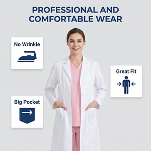 Blouse de laboratoire longue anti-rides pour femmes, coupe ajustée, blouse médicale blanche, adaptée aux cliniques, laboratoires, salons de beauté. - Product Image 2
