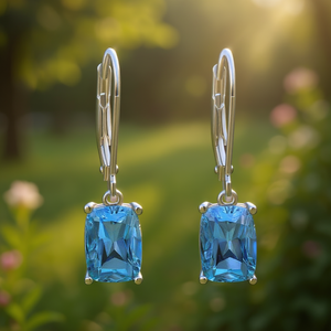 Silver Plated Topaz <b>Drop</b> <b>Earrings</b> Emerald Cut Claw Setting Women's Classic Party <b>Fashion</b> Jewelry Alloy <b>Earrings</b> - Product Image 2