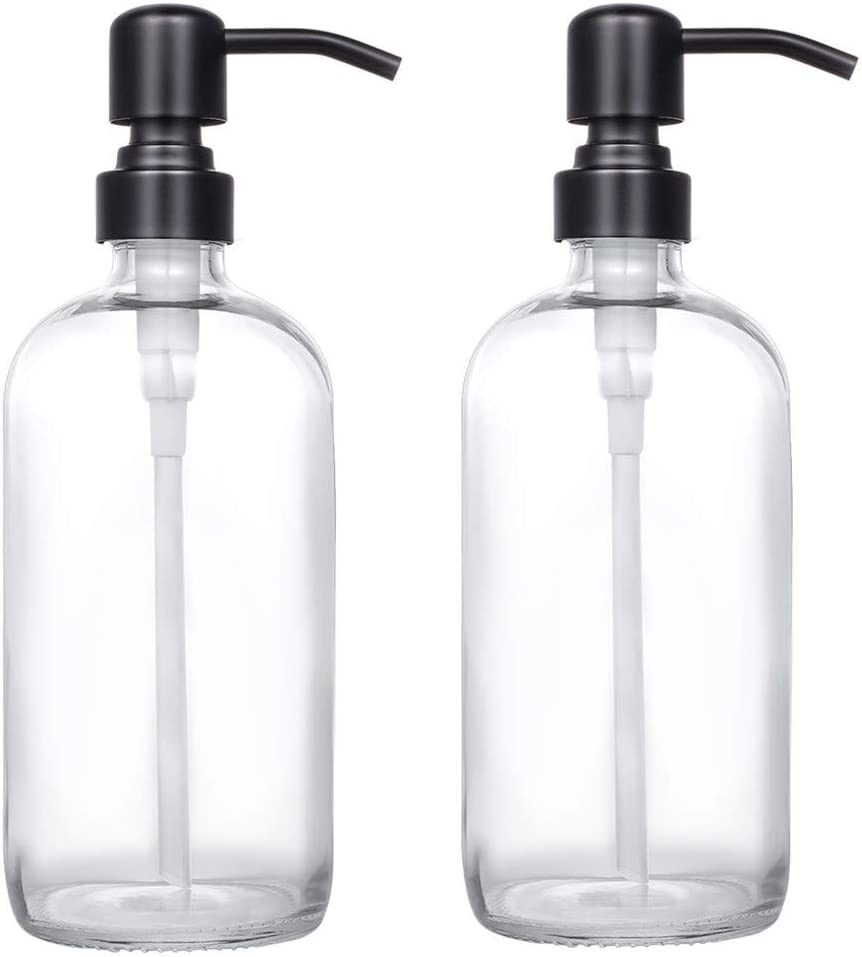 480ml clear glass Bottles with Stainless Steel Pump Glass Soap Dispenser