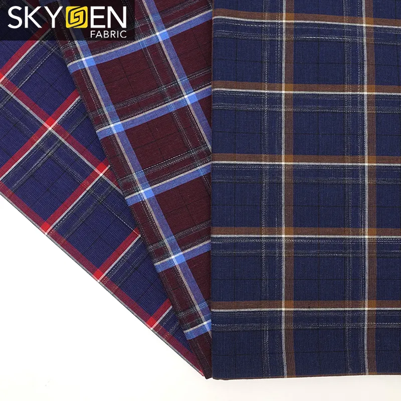 Skygen wholesale ready stock shirting fabric plaid men 2020 yarn dyed shirting plaid fabrics gingham