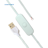 Kabel Saklar Daya ON/OFF Tombol Tekan 501 dengan Konektor USB 5V ke Ujung Kabel Terbuka untuk Lampu Strip LED, Lampu, Kipas