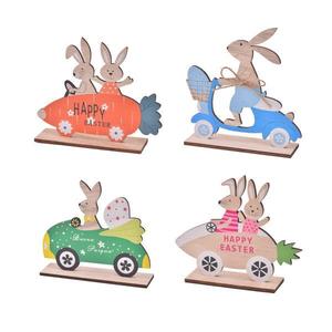 Adorno de madera de conejo de Pascua en bicicleta, Novedad en artesanía de madera para el hogar, Carroza de zanahorias para conejo - Product Image 5