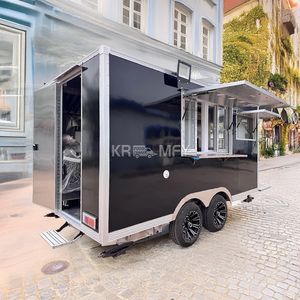 Remolque con certificación CE, camión rojo móvil para la venta de comida, con ejes y dos ventanas de servicio. - Product Image 3