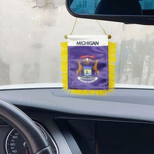 Bandera Personalizada de Satén del Estado de Michigan, Impresión Digital, Mini Bandera para Auto, Borlas Amarillas, Hecha de Poliéster y Plástico, para Uso Automotriz - Product Image 3
