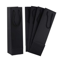 Individuelles Logo Großpackung Schwarze Faltbare Kraftpapier Champagner Einzelne Weinflasche Geschenkverpackung mit Griffen Papiertüte Wein