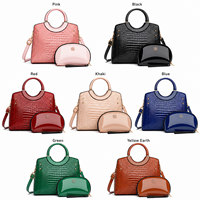 Sac à main tendance en cuir PU pour femme, lot de 2 pièces, texture crocodile, cuir verni, OEM ODM, vente en gros, MOQ 20 pièces