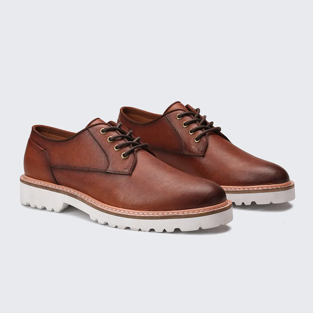 Custom Branded Official Brown Genuine Leather Semi Formal Shoes For Men