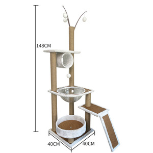 Árbol para gatos moderno de 4 niveles, 148 cm, rascador de sisal con plataforma y túnel para gatos de interior - Product Image 1