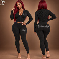 Ensemble de survêtement Y2K personnalisé avec logo en strass pour femme, veste zippée et leggings, deux pièces, idéal pour les grandes tailles