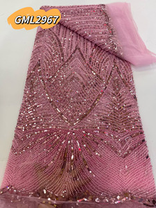 5yards 2025 haute qualité dentelle africaine tissu 100% coton <span class=keywords><strong>suisse</strong></span> Voile dentelle avec perles nigérian Tulle paillettes populaire Dubaï Style - Product Image 6
