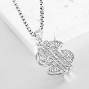 Collar con Colgante de Signo de Dólar, Chapado en Oro, con Incrustaciones, Cadena de Acero de Titanio, Estilo Hip Hop, Joyería de Moda Urbana - Product Image 2