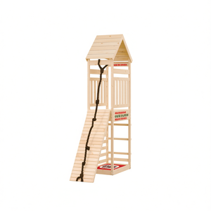 Casita de juegos de madera maciza de pino con pared de escalada para niños, para uso en exteriores en el patio trasero. - Product Image 1