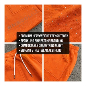 Pantaloncini Oversize Streetwear Personalizzati con Strass, 100% Cotone French Terry, Premium Pesanti per Corsa e Palestra, <span class=keywords><strong>da</strong></span> Uomo - Product Image 2
