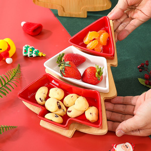 <span class=keywords><strong>Assiette</strong></span> de collation d'arbre de Noël en céramique nordique avec motif végétal plateau de salon créatif pour la maison caractéristique jetable pour les fêtes - Product Image 3