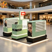 Kiosque d'exposition moderne pour lunettes LED, mobilier personnalisé pour opticien, vitrine intérieure pour magasin de lunettes en vente
