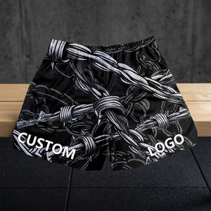 Shorts décontractés pour hommes avec logo personnalisé, imprimé fil de fer barbelé, taille mi-haute, élastiques, respirants, en polyester, impression par sublimation - Product Image 3