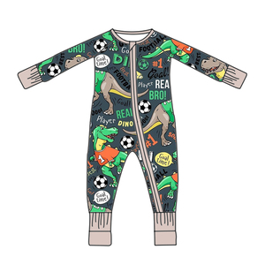 Groothandel Sport Thema Geprinte Kinderen Bamboe Baby Pyjama's Peuter Ronde Hals Romper Baby 230gsm Bamboe Ritspakje - Product Image 2