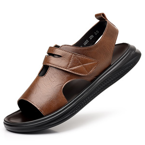 Men's Open Toe <b>Sandals</b> Flat Velcro Closure Brown Casual Beach Shoes 6003 - Product Image 5