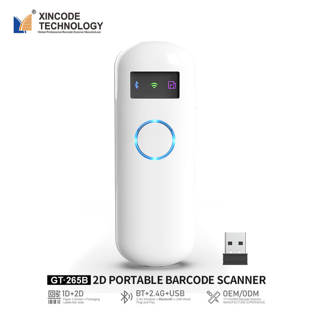 Xincode Wireless Portable Barcode Reader 1D 2D Qr Code Scanner Automatic Scan Bar Code with Display for Store GT-265B