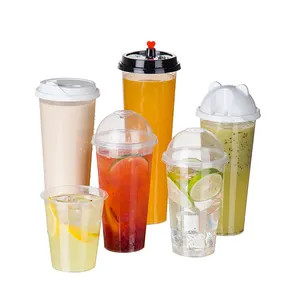 Plastic Cups With Lids LOKYO Clear Juice Cold Drink Bubble Tea Cup Injection PP Recycle Plastic Cup With Lid