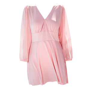 Traje de baño rosa con cuello en V, corte holgado, color sólido, traje de baño de talla grande para mujer, para piscina, ropa de playa - Product Image 3