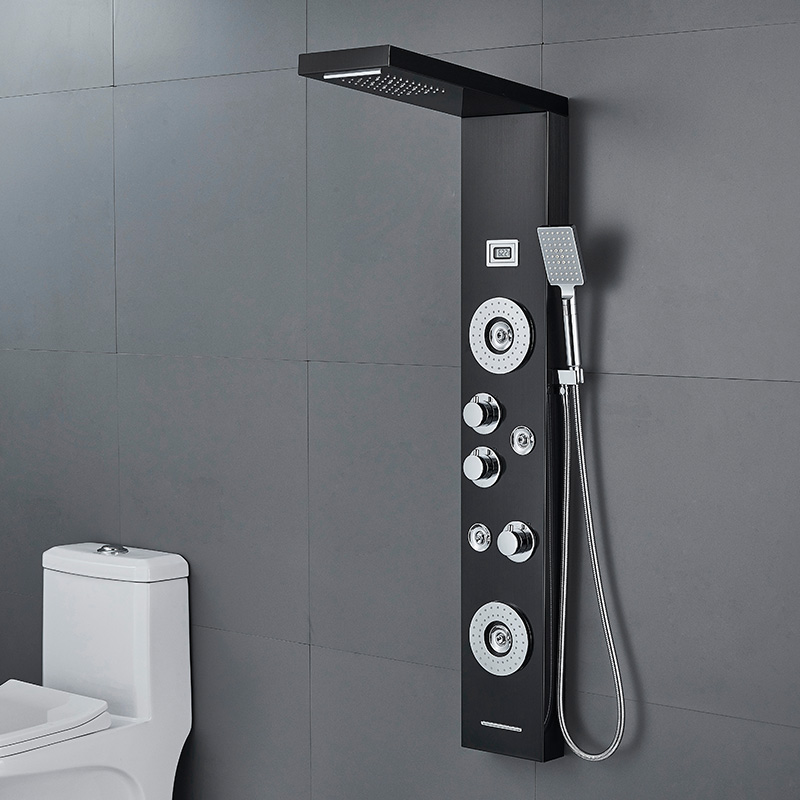 Дождевая Массажная термостатическая умная водонепроницаемая черная настенная душевая панель со светодиодной подсветкой для ванной комнаты