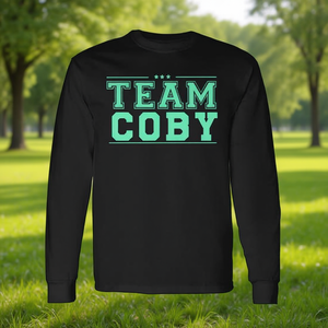 T-shirt a maniche lunghe Team Coby Nera con testo verde menta Abbigliamento promozionale - Product Image 3