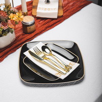 Assiettes jetables rondes carrées en PS pour la collection de cérémonies, avec couleurs dorées personnalisées pour les événements, les dîners de récompenses, les commémorations