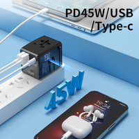 Adaptateur de voyage GaN 45W 65W avec 3 USB-C 2 USB-A, chargeur rapide PD et prise universelle AC 8A pour une utilisation mondiale
