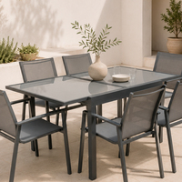 Table de jardin extensible HOMFUL avec plateau en verre sérigraphié de 5 mm, structure en aluminium, résistante aux intempéries