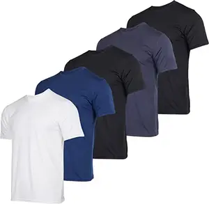 Kaus Pria Laki-laki Cetakan Layar Kustom (Lama) Cepat Kering Kelembapan Wicking Aktif Atletik Hitam Kaus Kinerja Kru