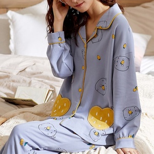 Pyjamas personnalisés pour femmes grandes tailles, 100% coton, manches longues, imprimés de dessins animés, ensembles de vêtements de nuit, taille personnalisée, tricotés - Product Image 3
