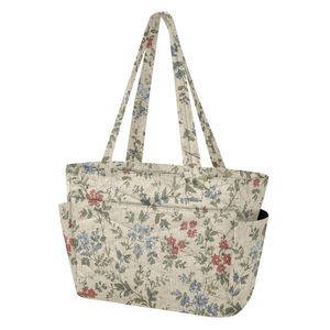 Floral Corduroy Handbag Tote Bag with Two Shoulder Straps Zipper Closure Large Capacity Multi Pocket for Work Travel Shopping - Product Image 2