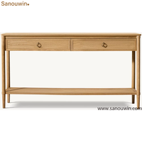 Console moderne en bois massif avec tiroirs et étagère de rangement inférieure, design cannelé pour entrée et couloir